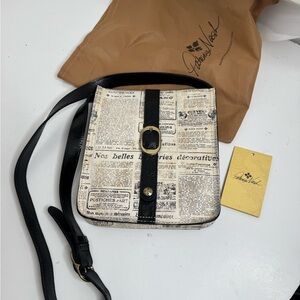 Newspaper Print Crossbody Bag with Black Strap